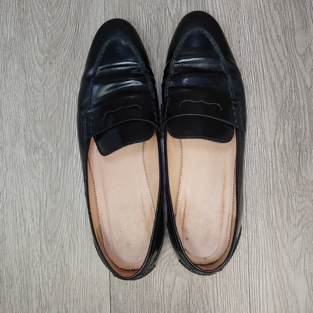 J. Crew Academy Penny Loafer Italian Leather SlipOn Muted Black Patent 8.5 J8501